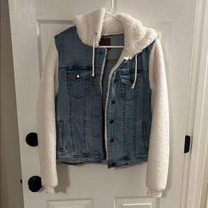 Denim Jacket with White Sherpa Sleeves